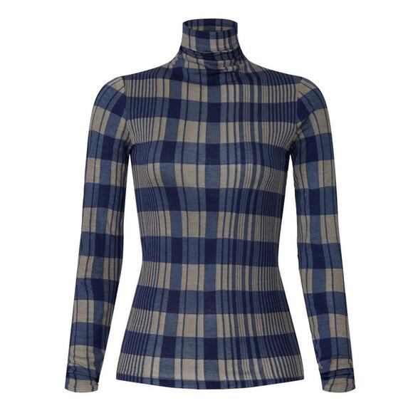 Club Monaco Julie Sweater Plaid Long Sleeve Turtleneck Wool Blend Blue & Gray S - Picture 3 of 8